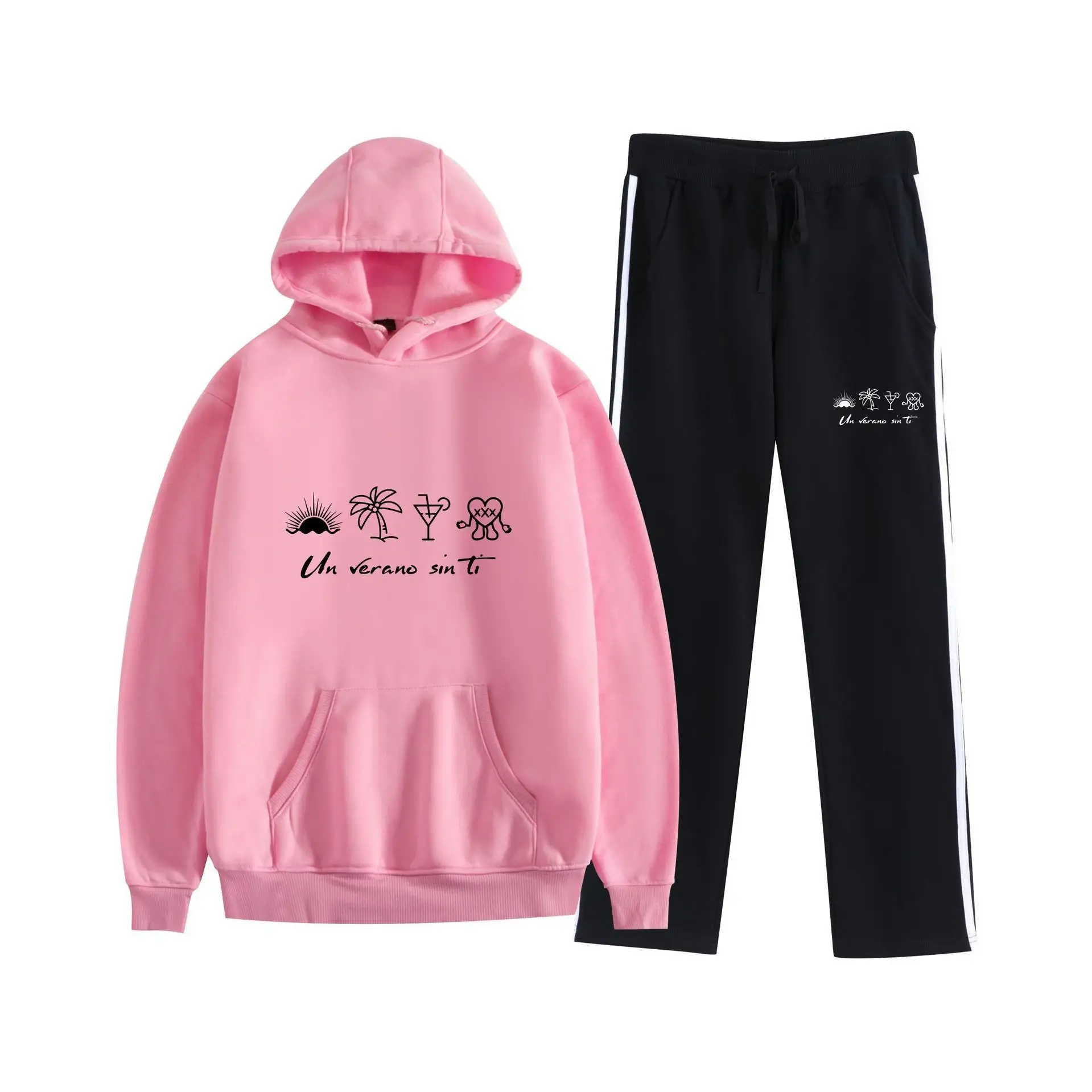 

Bad Bunny UN VERANO SIN TI Hoodie Sweatpants Men Women Hip Hop Hoodies Dolphin Sun Flowers Love Eyes Graphic Print Sweatshirt