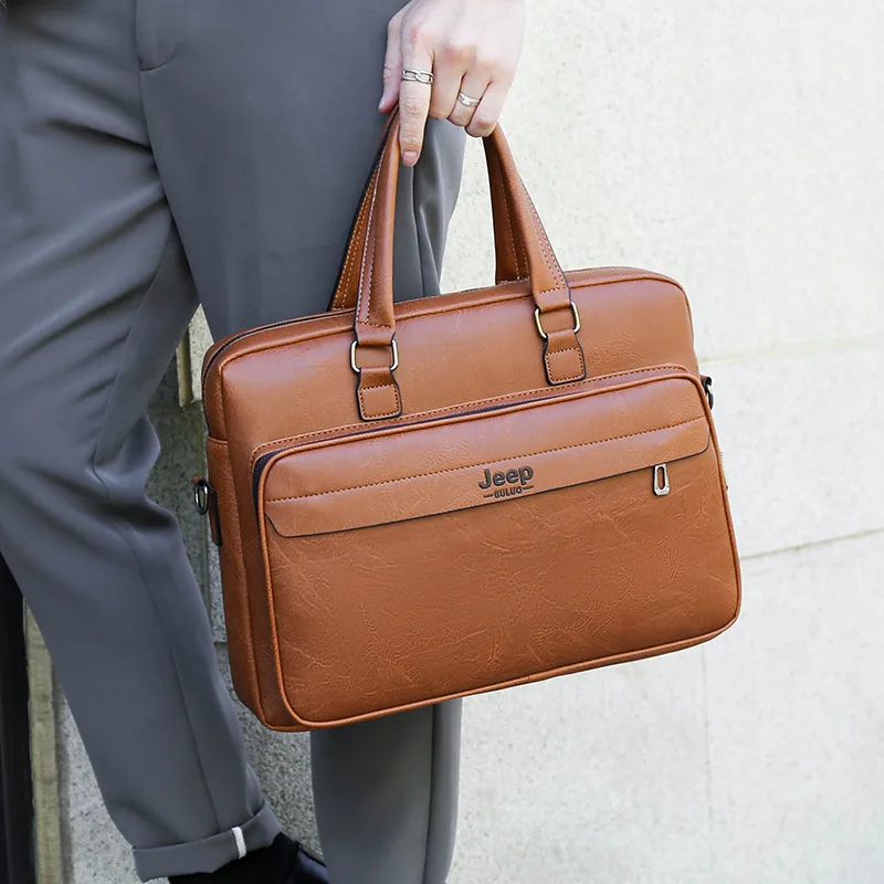 Leather Executive Briefcase For Men Cross Handbag Macbook Laptop Document Folder Shoulder Business Messenger Crossbody Side Bag