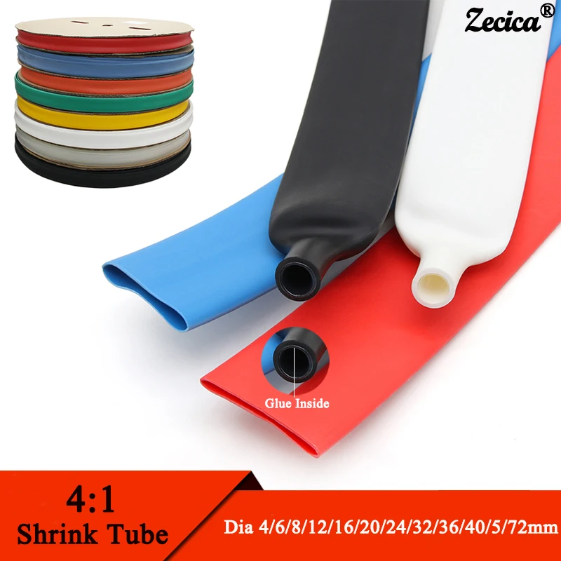 1M 4:1 Heat Shrink Tube With Glue Thermoretractile Heat Shrinkable Tubing Dual Wall Heat Shrink Tubing 6 8 12 16 24 40 52 72mm