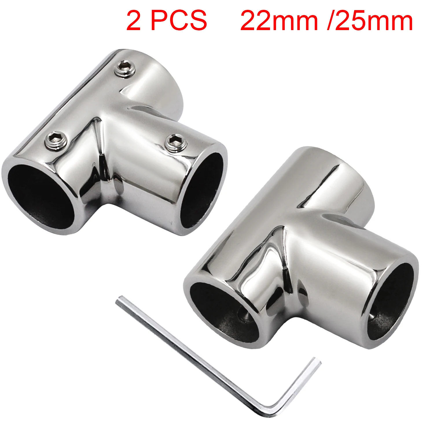 2 Pcs Stainless Steel 316 Marine Boat 3 Way Handrail Fitting 90° Deck Hand Rail Tee Joint Connector for 22mm/25mm Tube/Pipe