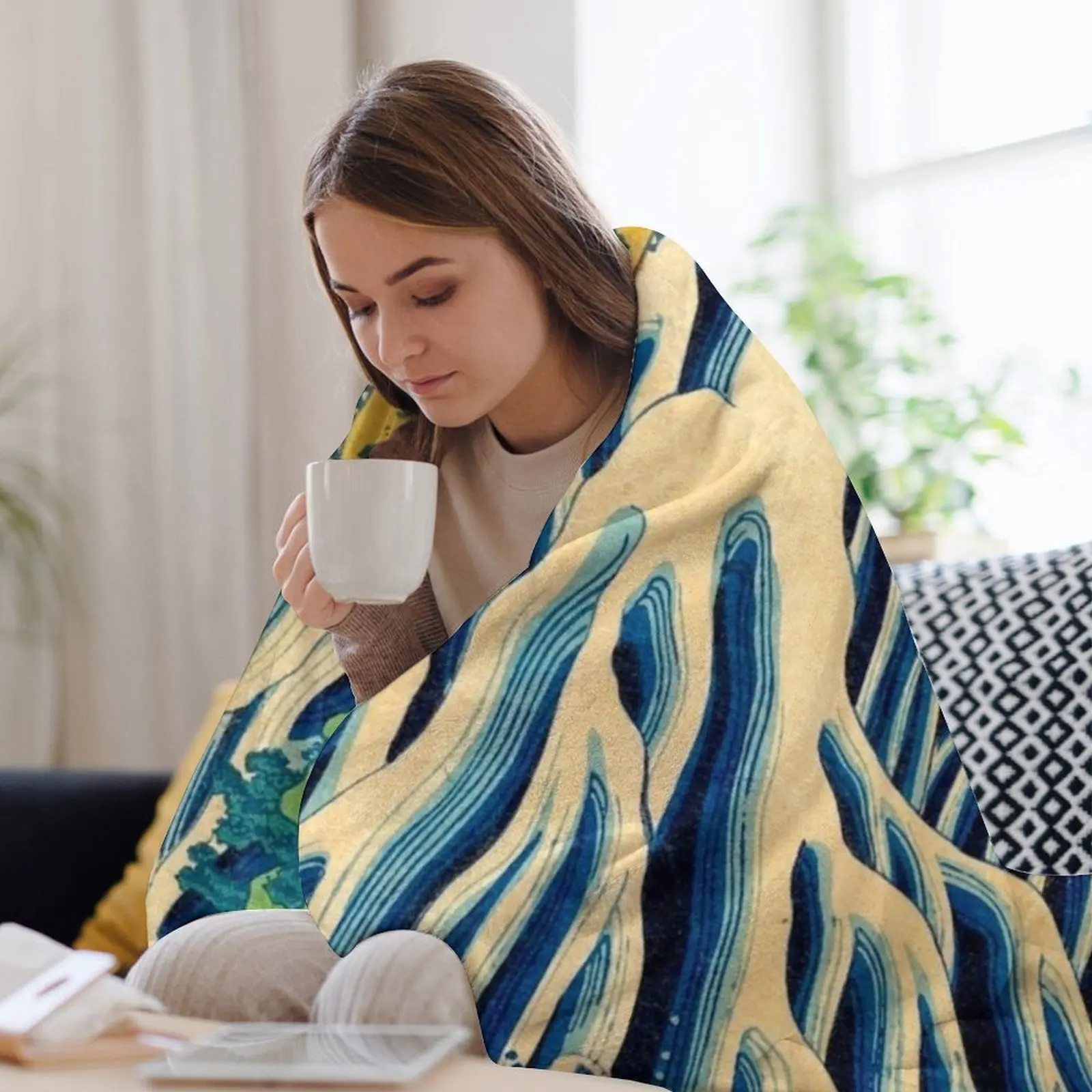Водопад The Falling Mist at Mount Kurokami Katsushika Hokusai японское одеяло с древесными блоками и