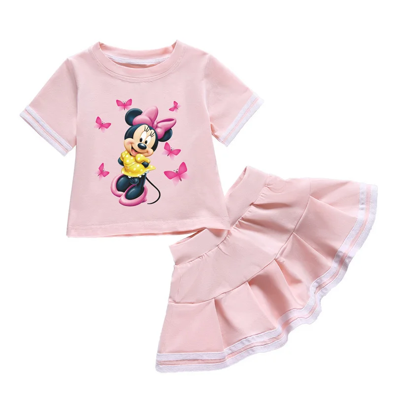 

Disney Minnie Mouse Short Sleeve Top&skirt Summer Toddler Girls Clothes Pretty Little Children Tracksuits Cute Kids Outfits