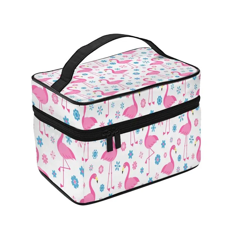 

Seamless Pattern With Flamingo Makeup Bag for Women Travel Cosmetic Organizer Kawaii birds and flowers Storage Toiletry Bags