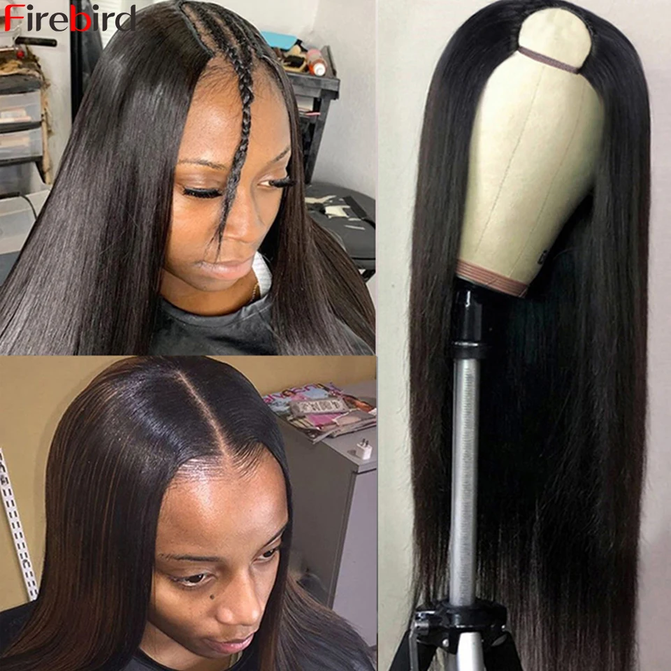 Недорогие прямые U-образные парики Firebird для женщин натуральный цвет 1B 30 выделение