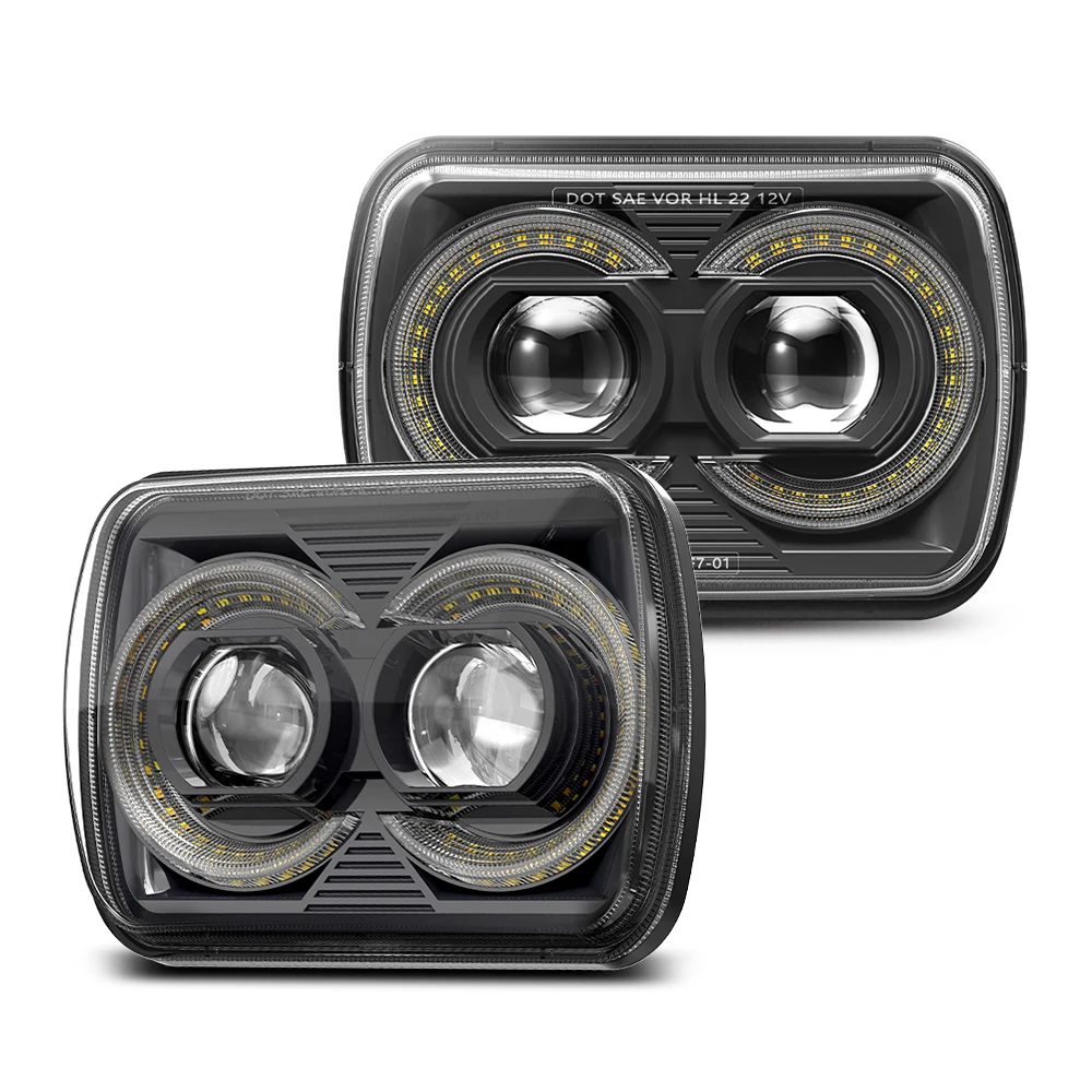 

5x7-дюймовые светодиодные фары для Jeep Wrangler YJ Cherokee XJ H4 Plug Amber Angel Eyes ходовые огни для автомобилей 12v Drl 7x6'' Фара