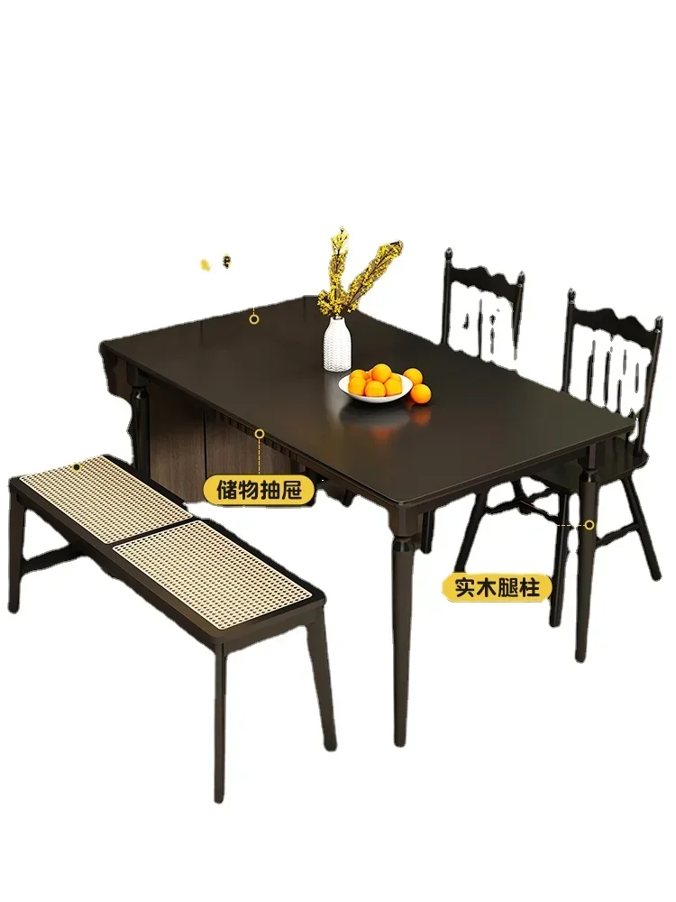 

YY Small Apartment Dining Chair Retro Style Wooden Simple Family Dining-Table Chair Black
