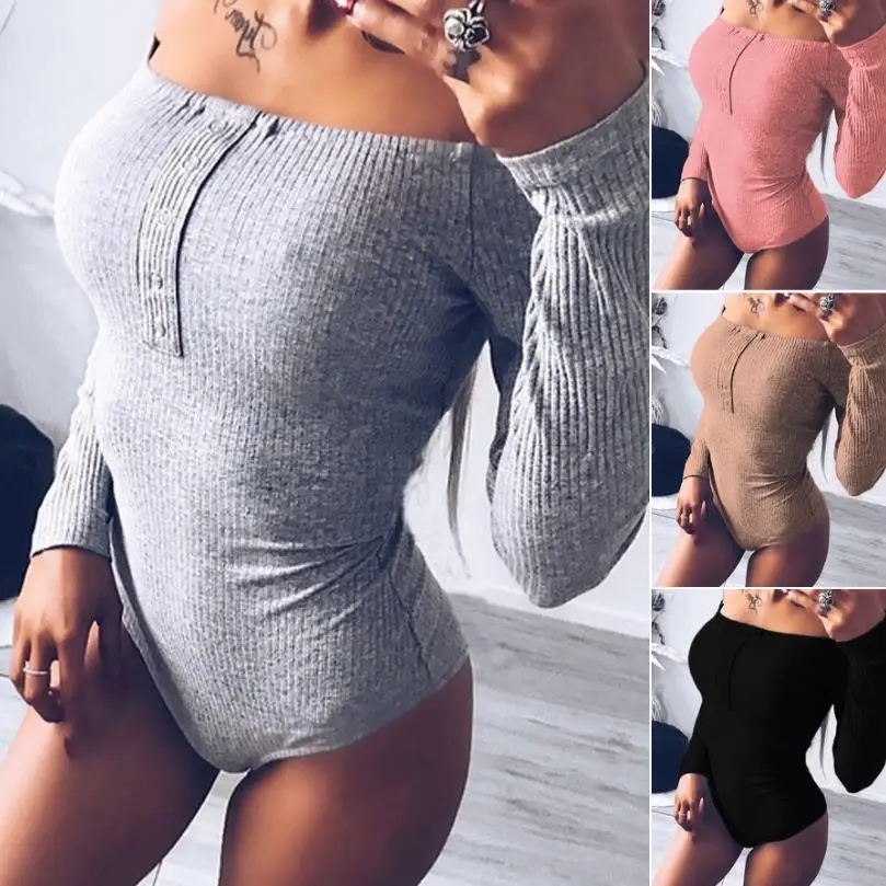 

Off Shoulder Bodysuits 2023 Rompers Long Sleeve Bodycon Slash Neck Winter Jumpsuit Autumn Women Body Feminino Mujer Sexy