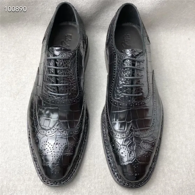

Authentic Real True Crocodile Skin Goodyear Craft Men's Dress Brogue Shoes Genuine Alligator Leather Male Formal Lace-up Oxfords