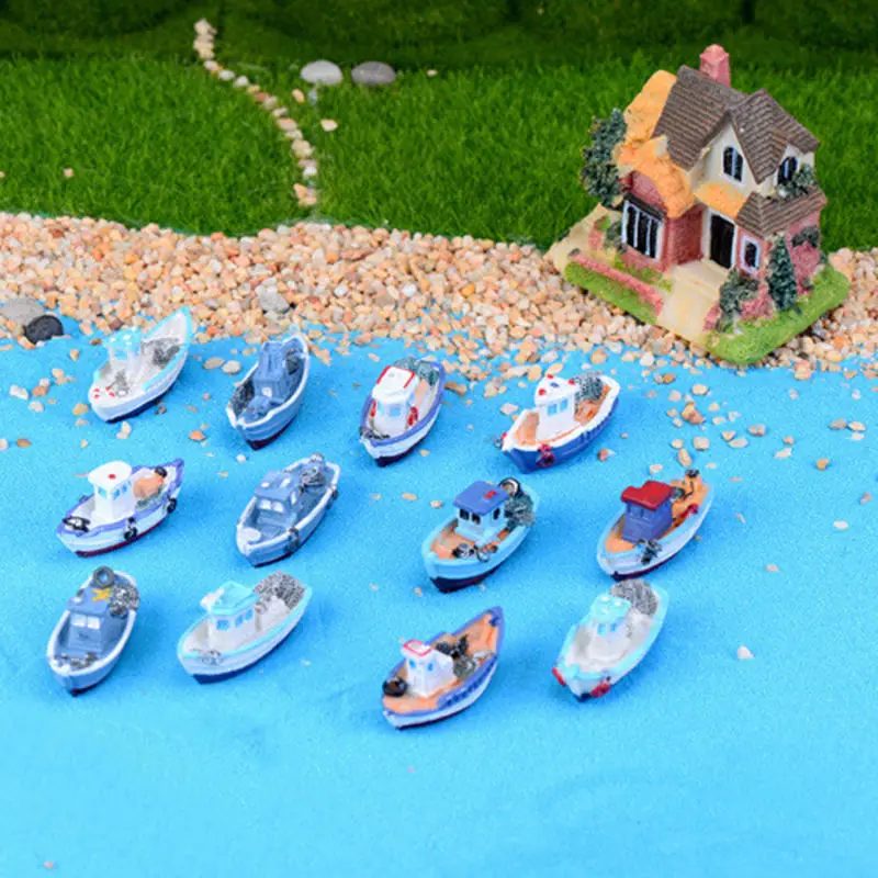 

Miniature Boat Model Home Fairy Garden DIY Accessories Fishing Ship Toy DIY Craft Home Tabletop Garden Scene Prop Decoration