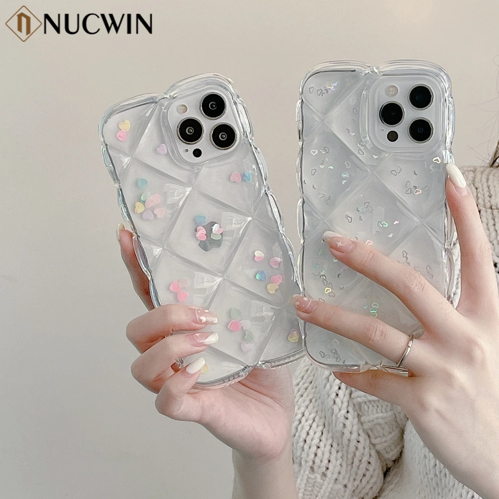 

Fashion Gradient Laser Rhombus Phone Case For iPhone 13 12 11 Pro Max X Xr Xs Max Love Heart Transparent Shockproof Soft Cover