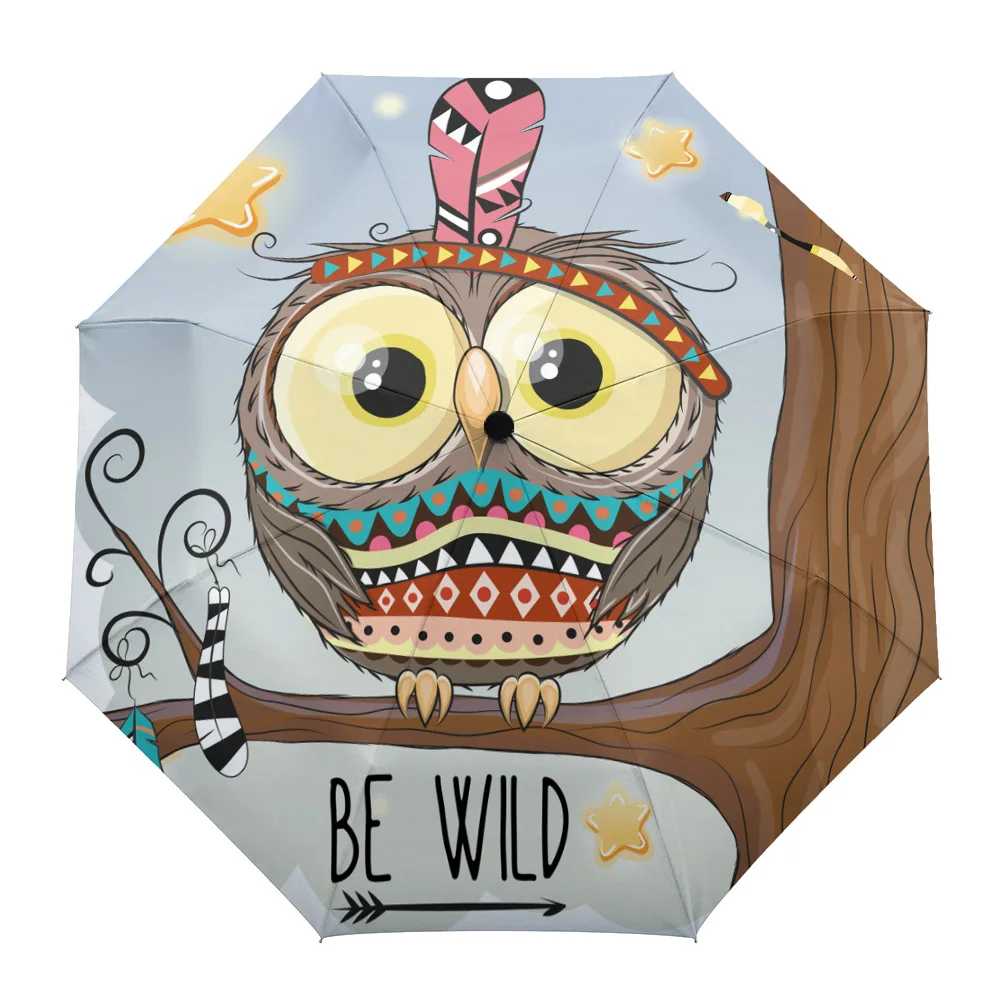 

Автоматический зонт с мультяшной совой для мужчин и женщин, уличный складной зонтик от дождя, ветра, солнца, путешествий, 8 ребер, подарок
