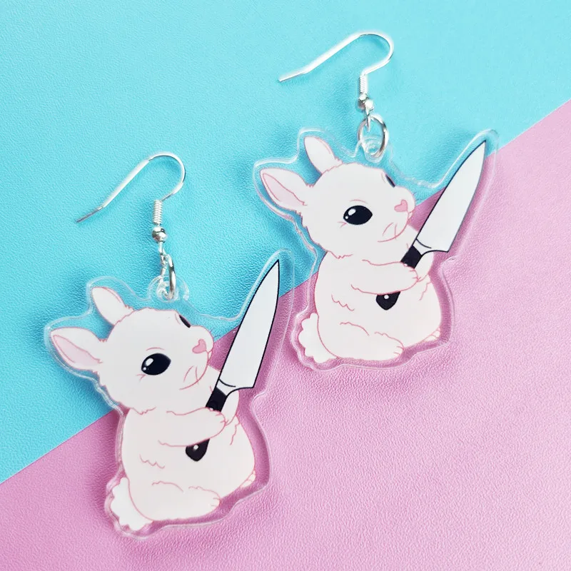 Novel Cute Rabbit Knife  Acrylic Earrings Creative Stay Weird Jewelry Personalized Charm Suitable for Women's Birthday Gifts