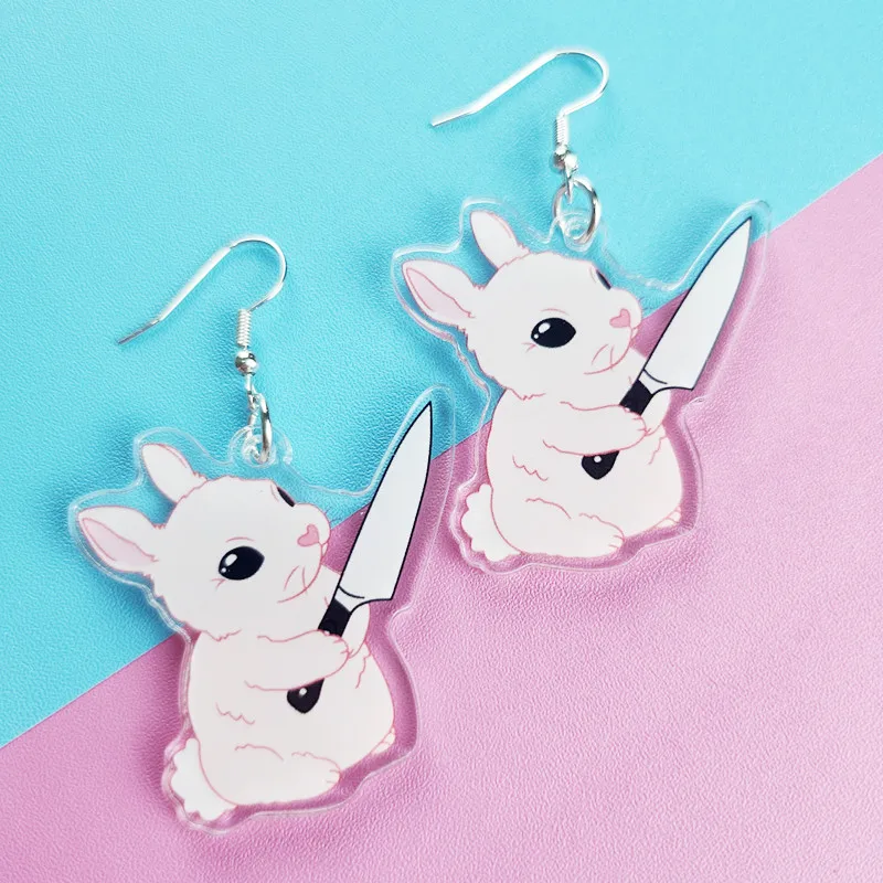 

Novel Cute Rabbit Knife Acrylic Earrings Creative Stay Weird Jewelry Personalized Charm Suitable for Women's Birthday Gifts