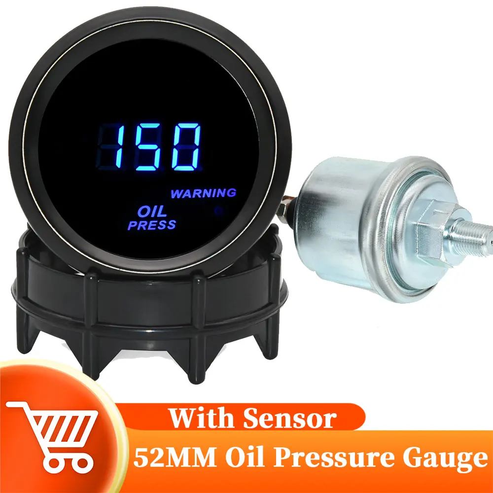 

52mm Universal Oil Pressure Gauge With 1/8 NPT Oil Pressure Sensor 0-150PSI Warning Light Holder Cup For Car Racing 12V