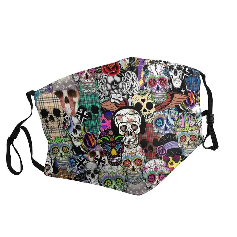 

Mexican Day Of The Dead Skull Washable Adult Mouth Face Mask Halloween Anti Dust Haze Protection Cover Respirator Mouth-Muffle