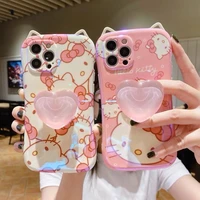 cat ear design hello kitty with love stand phone cases for iphone 13 12 11 pro max xr xs max x back cover