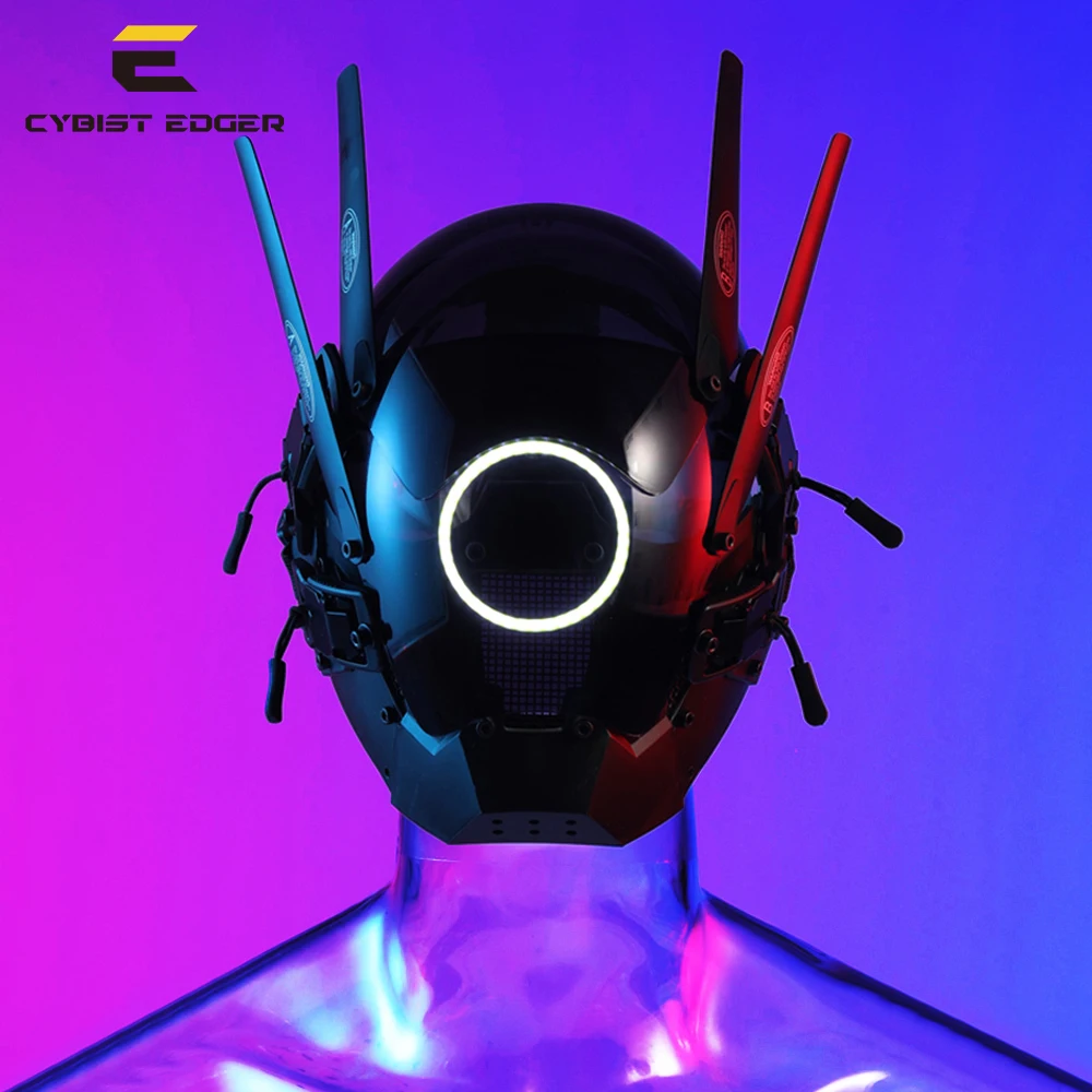 

Cyberpunk Mask Seven Colors Halo LED Helmet Cosplay Wear Toy Mechanical Future Style Science Fiction Halloween Party Gift