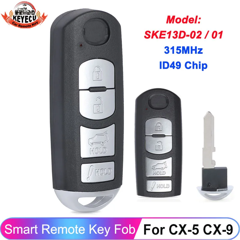 KEYECU Proximity Smart Remote Auto Car Key Fob SKE13D-02 / 01 For Mazda CX-5 CX-9 2016 2017 2018 2019 315MHz PCF7953P 49 CHIP
