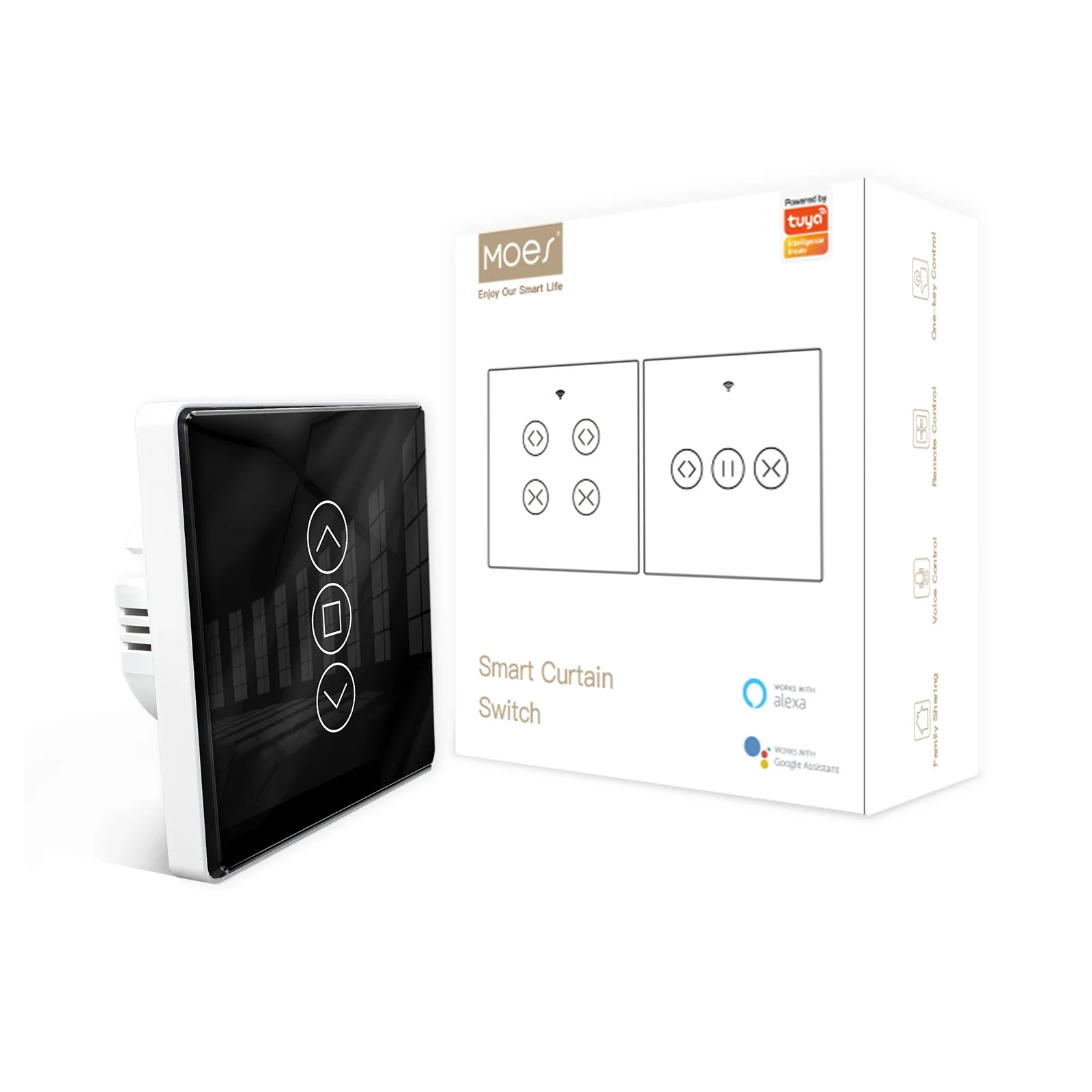 Умный сенсорный выключатель MOES WiFi RF433 с 2.5D изогнутым стеклом для рулонных штор и жалюзи, совместимый с приложениями Smart LifeTuya, работает с Alexa и Google Home (art.: 3920da8fb85ef) - 3920da8fb85ef