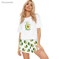 100 pure cotton printing two pieces set pajamas womens summer casual sleepwear sets cute avocado nightwear fashion shorts