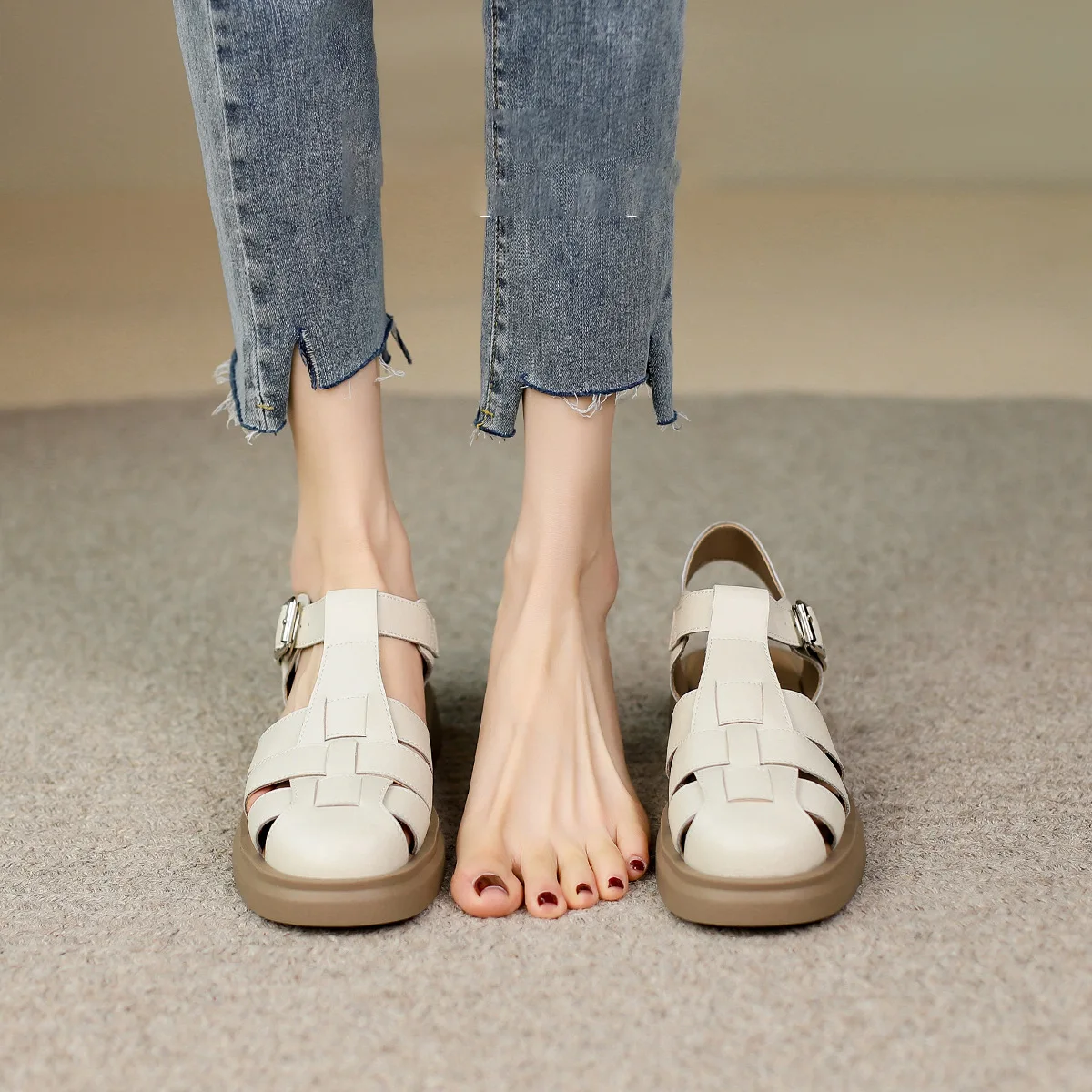 

Сандалии Baotou женские из мягкой натуральной кожи, верхняя одежда, вечерние праздничные Туфли Мэри Джейн на среднем каблуке, однотонные туфли, лето 2023