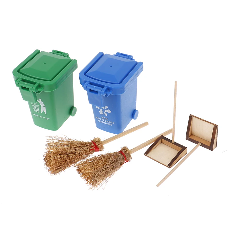 

1:12 Dollhouse Trash Can Broom Dustpan/Mop Toy Truck Cans Curbside Vehicle Garbage Separation Bin Toys Kid Furniture Toy Gift