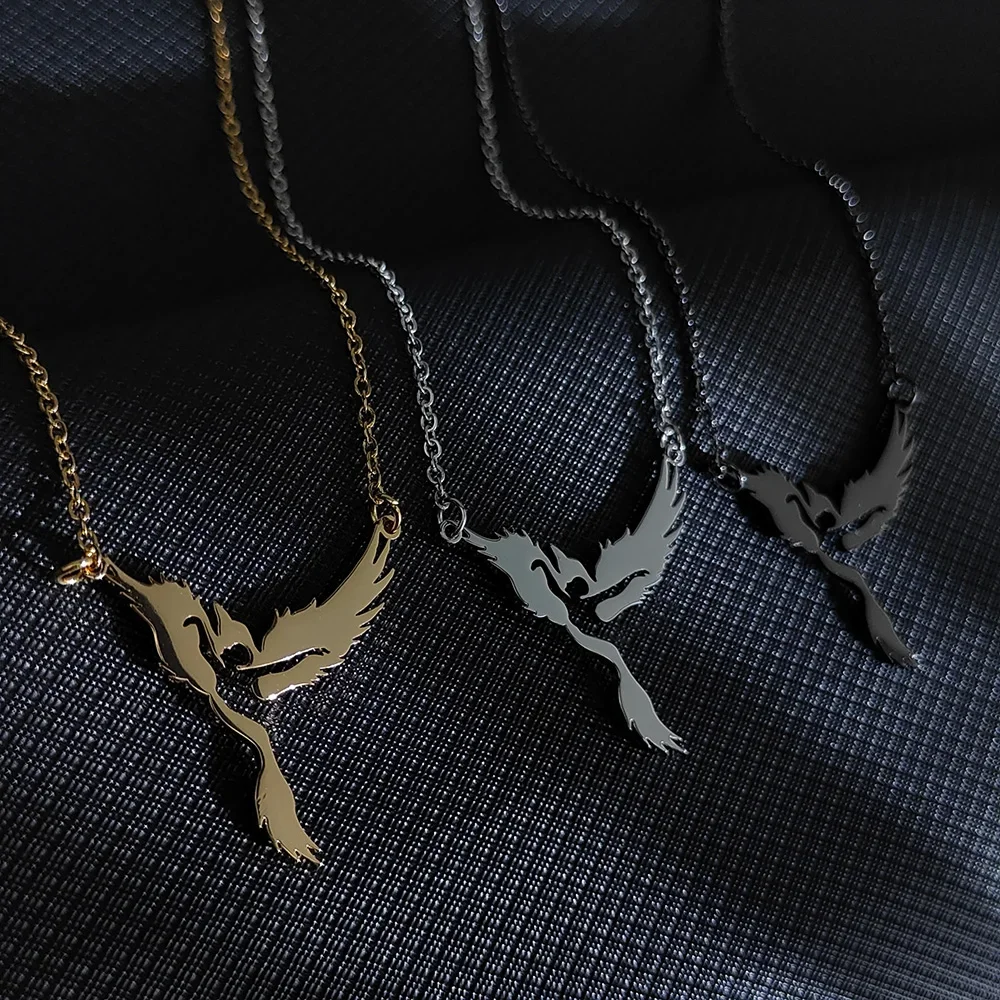 

Trendy Stainless Steel Dancer Phoenix Rebirth Symbol Pendant Jewelry for Women Mystic Animal Charm Amulet Necklace Birthday Gift