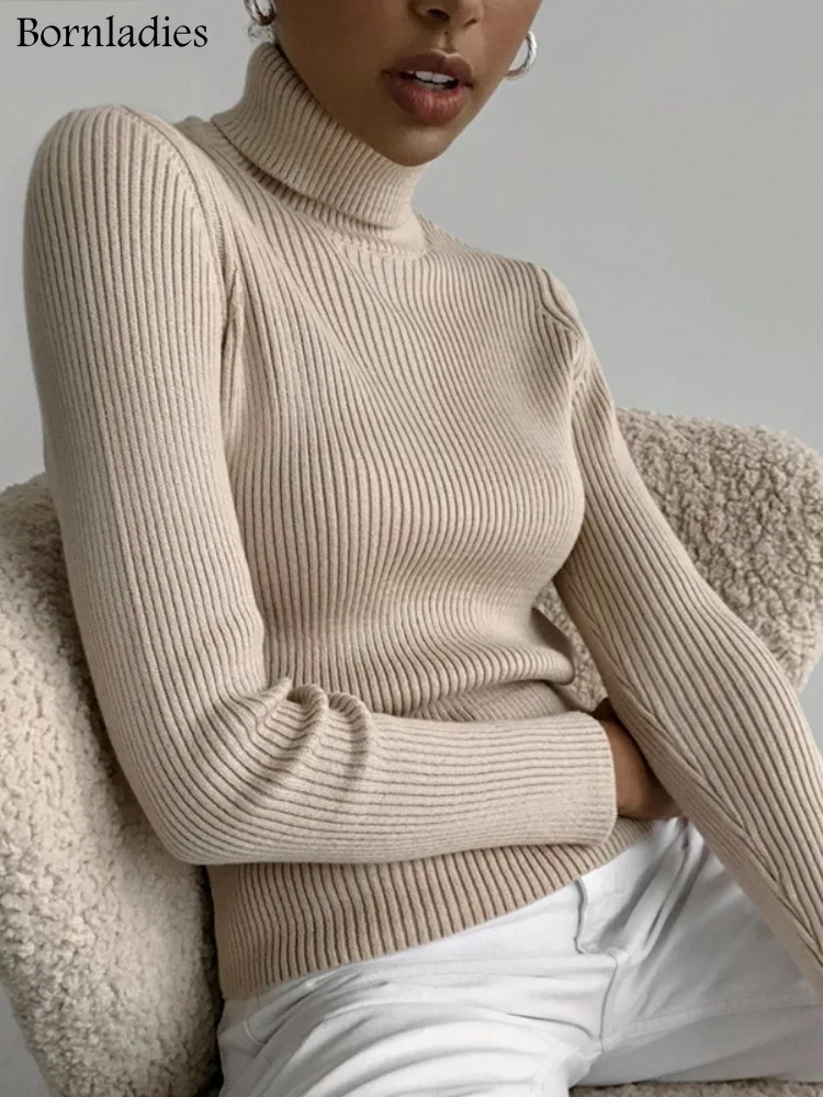 

Bornladies 2022 Basic Turtleneck Women Sweaters Autumn Winter Tops Slim Women Pullover Knitted Sweater Jumper Soft Warm Pull