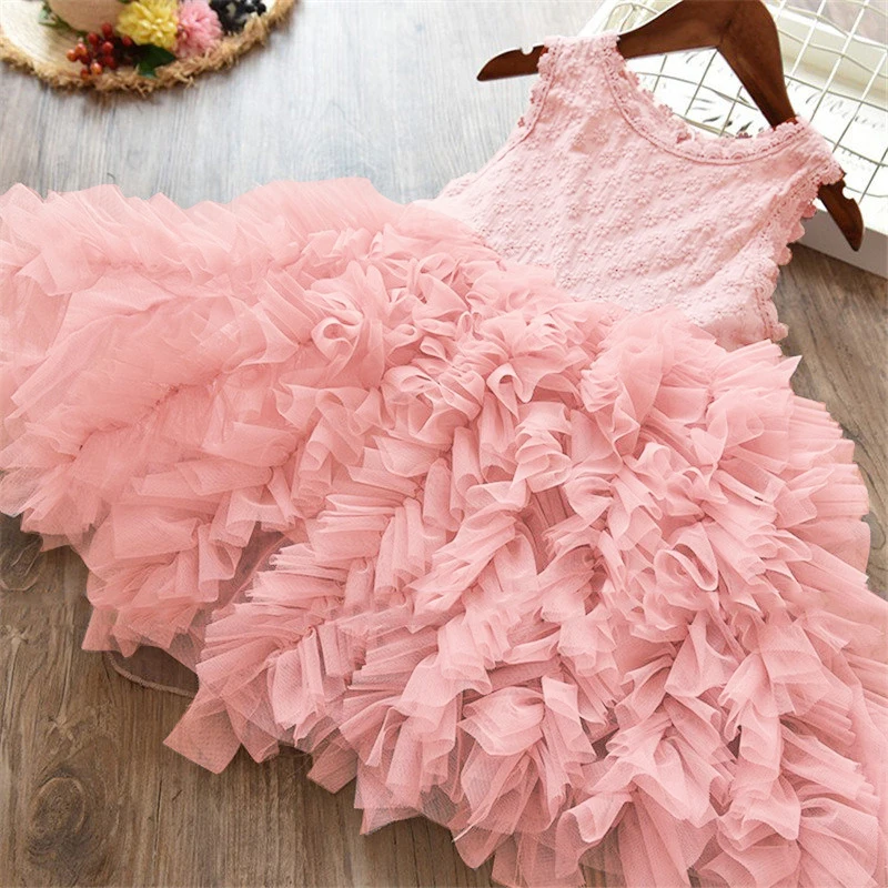 Summer Kids Dresses For Girls Tutu Fluffy Cake Smash Dress Elegant Princess Party Wedding Girl Birthday Clothing 3 8Y | Детская одежда