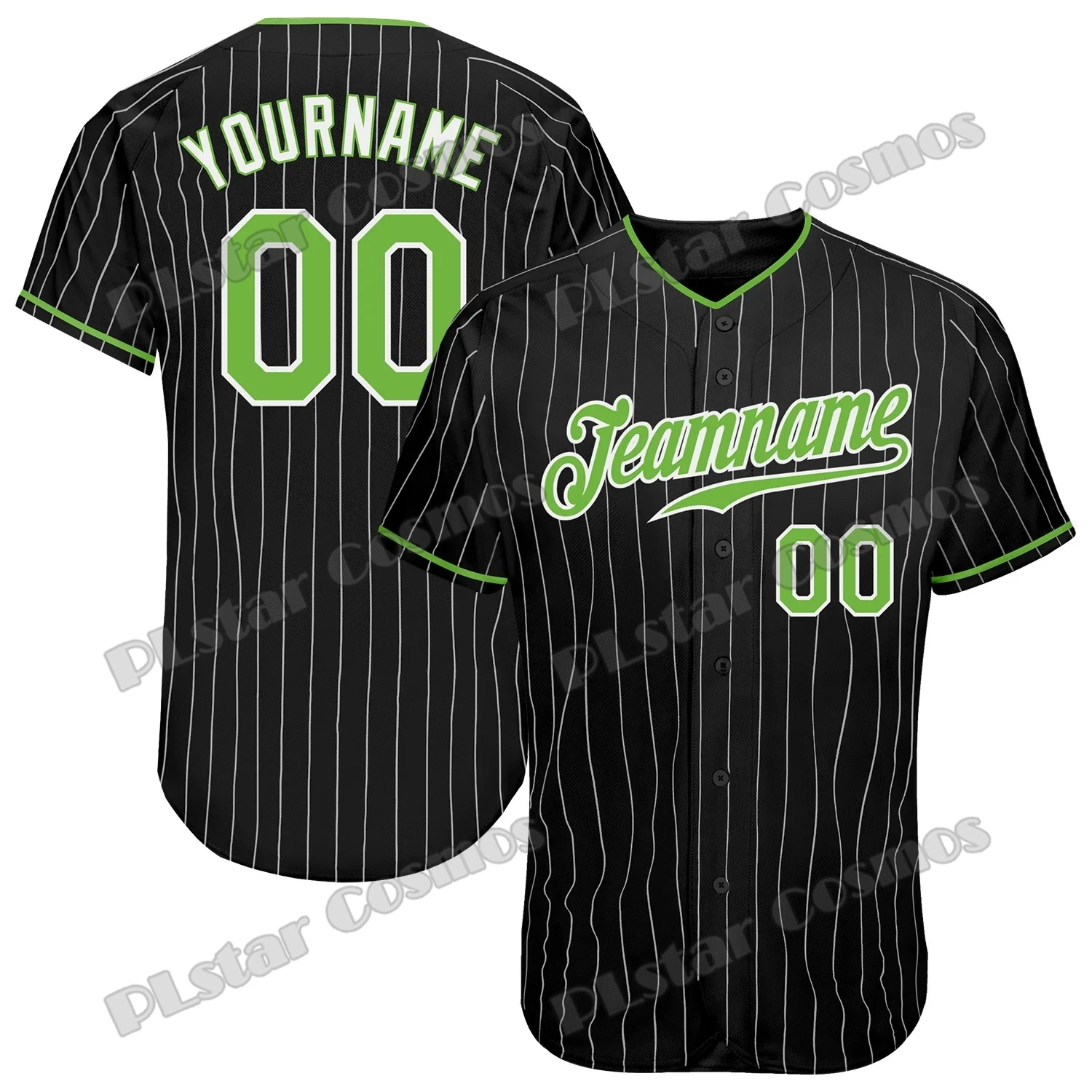 

Custom Black White Pinstripe Neon Green-White 3D Printed Men's Baseball Jersey Hip Hop Streetwear Unisex Baseball Shirt KS-47