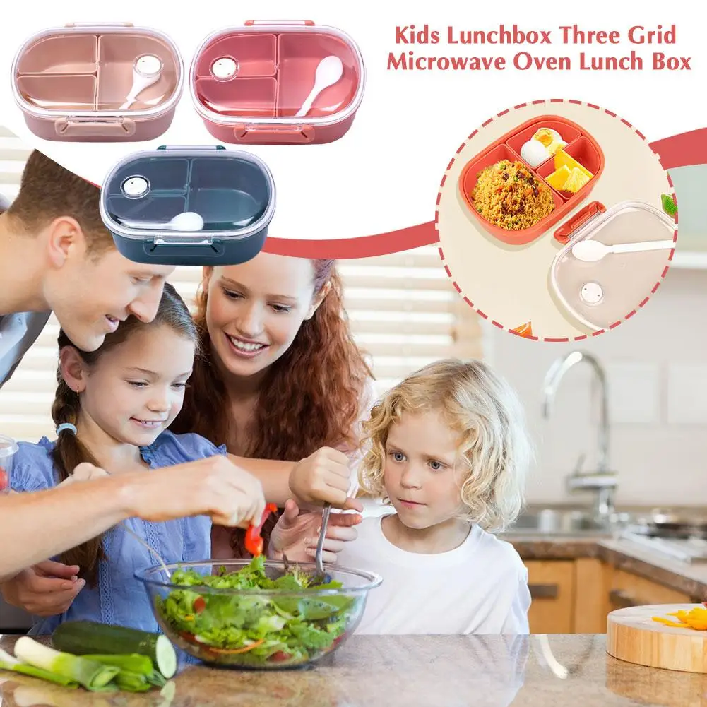 

Kids Lunchbox Three Grid Microwave Oven Lunch Box Cartoon For Student Office Lunch Bento Food Storage Box Container R1G3