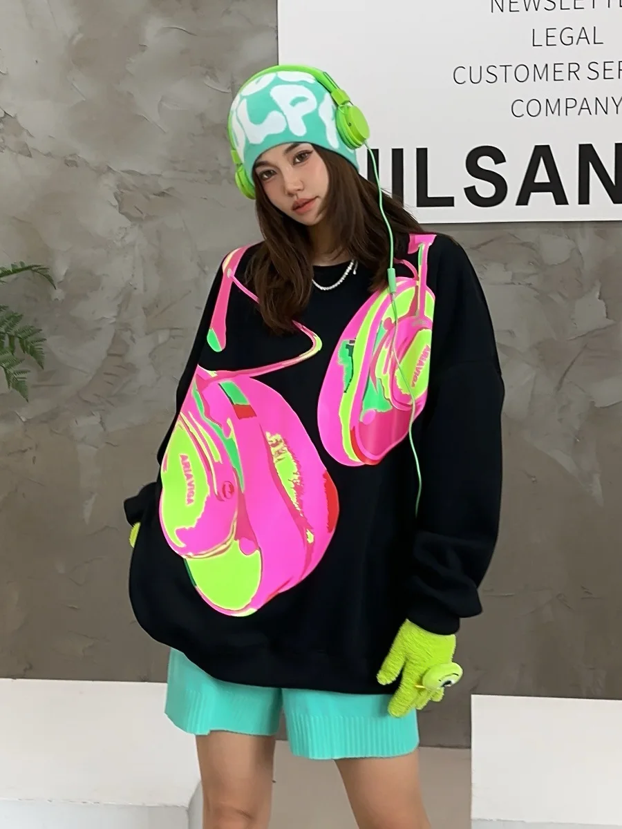 Женский толстый свитер с принтом граффити повседневный Свободный пуловер