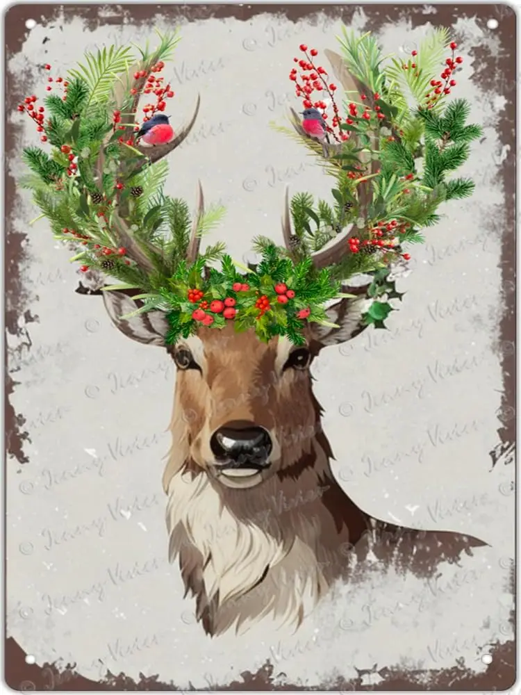 Zomyto Олень Зимние Металлические Вывески Винтаж Оловянная Вывеска Рождественский