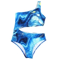 swimming suit hollow women high elastic blue printing hollow women swimsuit bathing suit for water activity