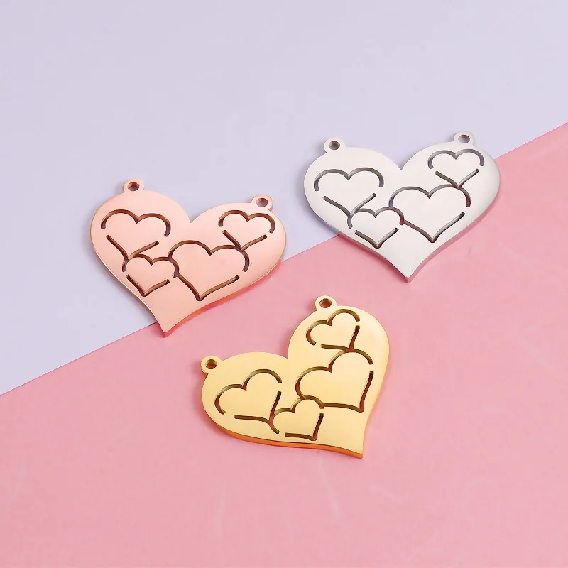 

5pcs Stainless Steel Mirror Polish Heart Hollow Out Love-shape Pendant Wholesale DIY Couple Jewelry Making Finding Accessories