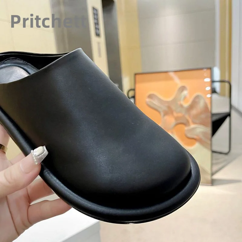 Spring Autumn 2023 New Slippers British Style Round Head Flat Bottom Versatile Slippers Retro Concise Daily Women's Shoes