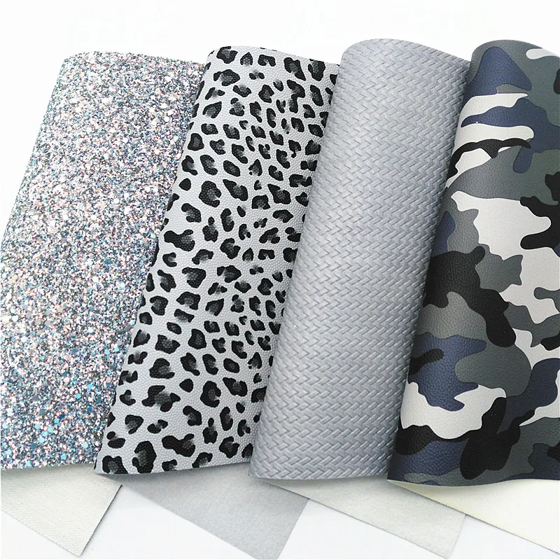 Серые листы из синтетического плетения с принтом леопарда и тиснением под кожу с крупным блестками для изготовления бантов DIY 21x29CM Q625 on.