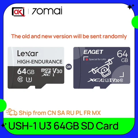 Карта памяти Lexar High Endurance 64 ГБ Micro SD USH-1 U3 Max 100 МБ/с Водонепроницаемая TF-карта для видеорегистратора 70mai 4K A800S, A500S