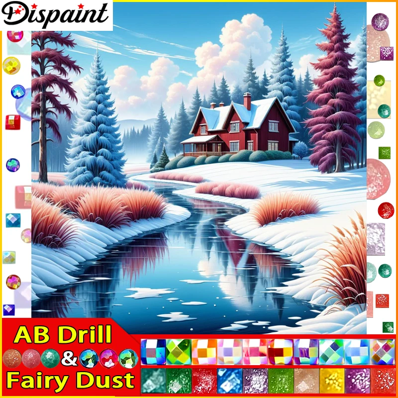 Dispaint Fairy Dust AB DIY 5D алмазная живопись &quotRiver House Snow&quot полная вышивка распродажа