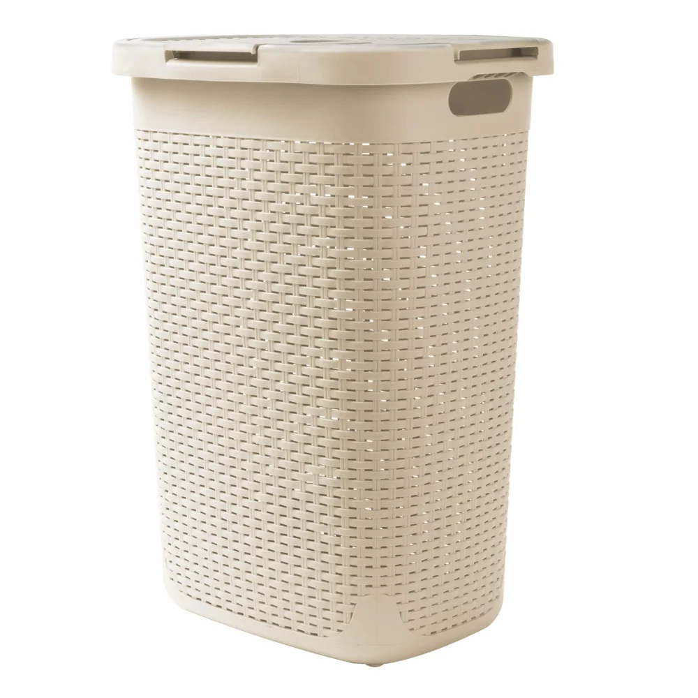 

60 Liter Plastic Laundry Basket with Cutout Handles & Lid, IvoryStorage Bin Storage Basket Laundry Sorter Shelves Storage