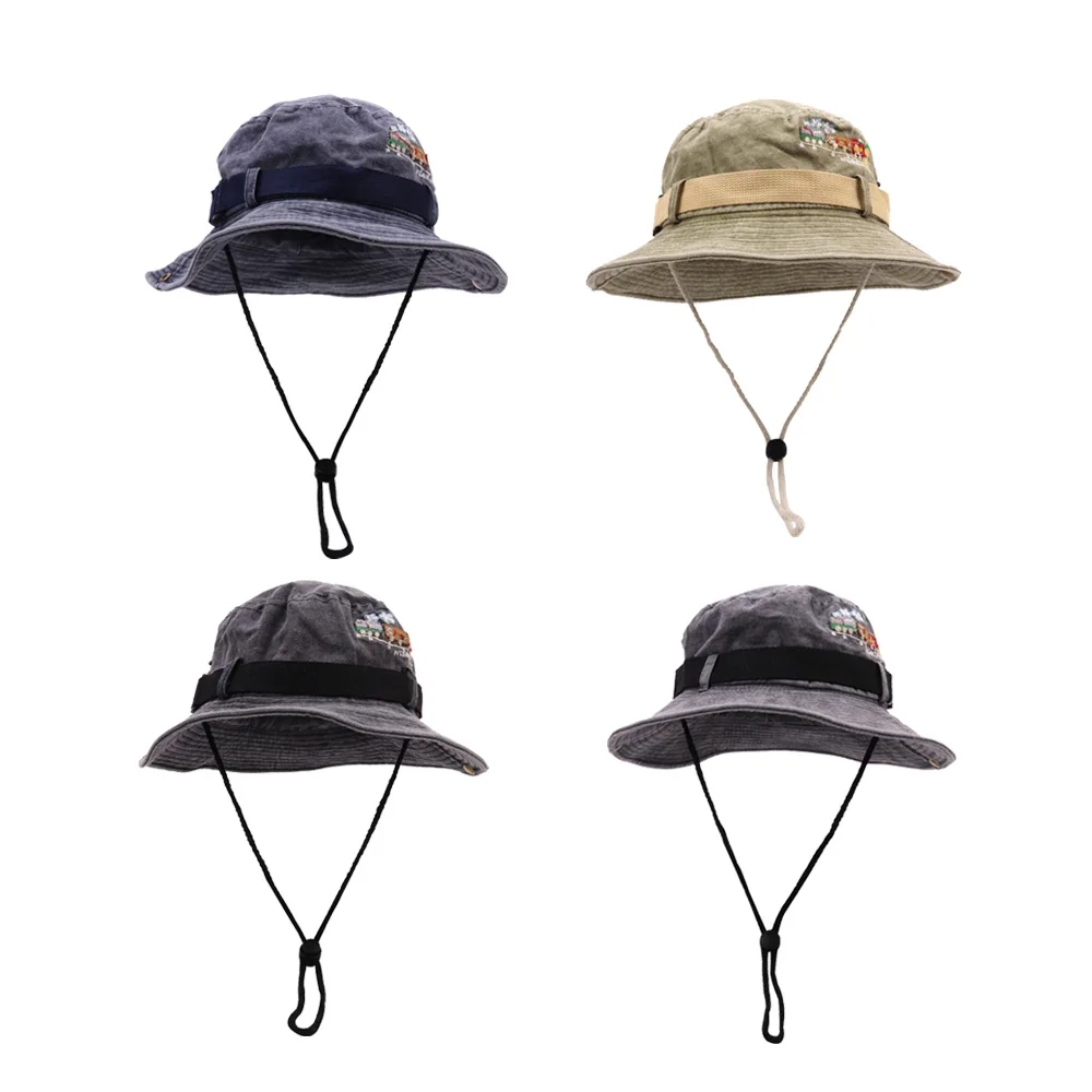 Sombrero de pescador Vintage para hombre y mujer, sombrero de vaquero occidental lavado, nicho, pegatina divertida, para montañismo y pesca al aire libre, A36