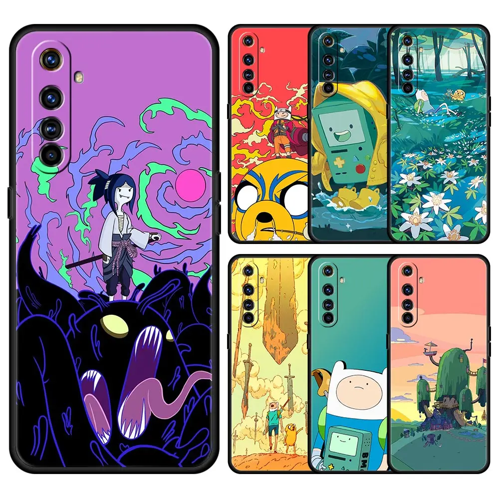 

Cartoon Adventure Time For Realme 8 7 6 Pro C21 C3 C11 Black Phone Case Oppo A53 A52 A9 A54 A15 A95 Reno7 SE Reno6 Pro 5G Cover