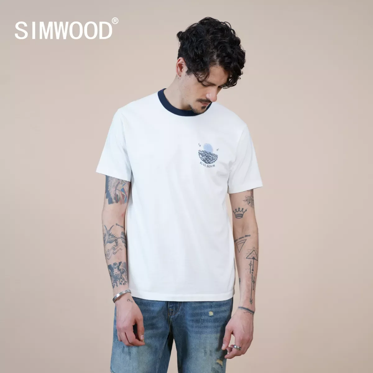 

NEW IN 2022 Summer New Regular Fit Contrast Color T-shirts Men Logo Print 100% Cotton Comfortable Tops Plus Size Brand Clothing