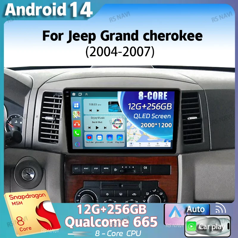 Android 14 для Jeep Grand cherokee 2004 2005 2006 2007 2K QLED стерео Автомагнитола мультимедийный