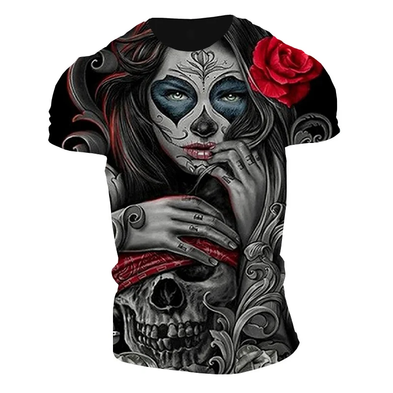 

Мужская дышащая рубашка с принтом черепа, черная футболка с круглым вырезом и короткими рукавами, с 3D-принтом в уличном стиле, лето 2023