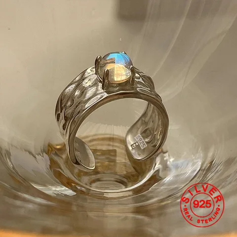 BFCLUB серебряный цвет индивидуальный лунный камень широкое регулируемое ретро кольцо ювелирные изделия для женщин элегантные аксессуары