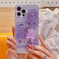 purple hanging bear phone case for iphone ins pendant tpu transparent for iphone 13 12 11 x 7 8 fashion couple gift phone case
