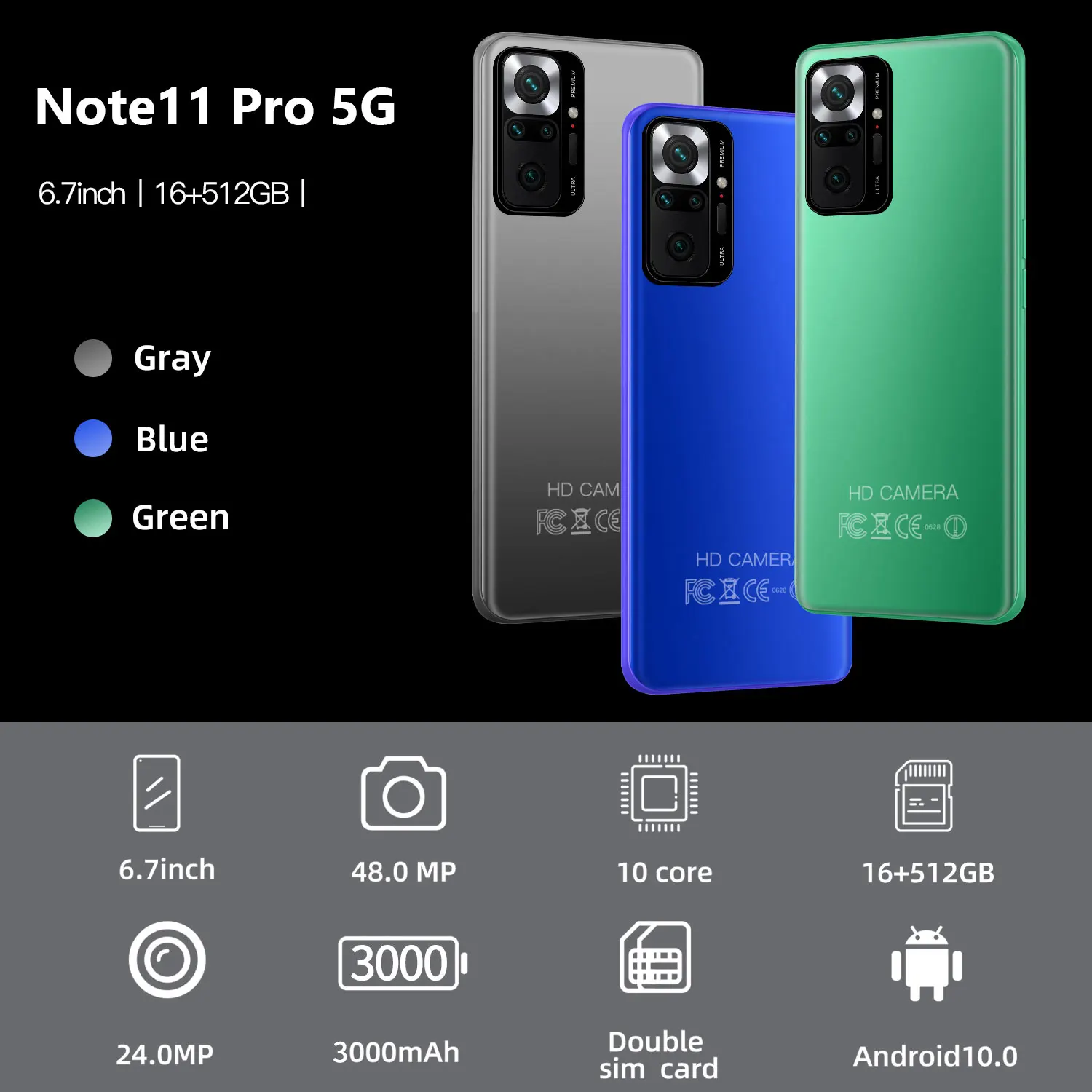 Смартфон глобальная версия Note 11 Pro 16 ГБ + 512 Гб 48 МП 6 7 дюйма четыре камеры |