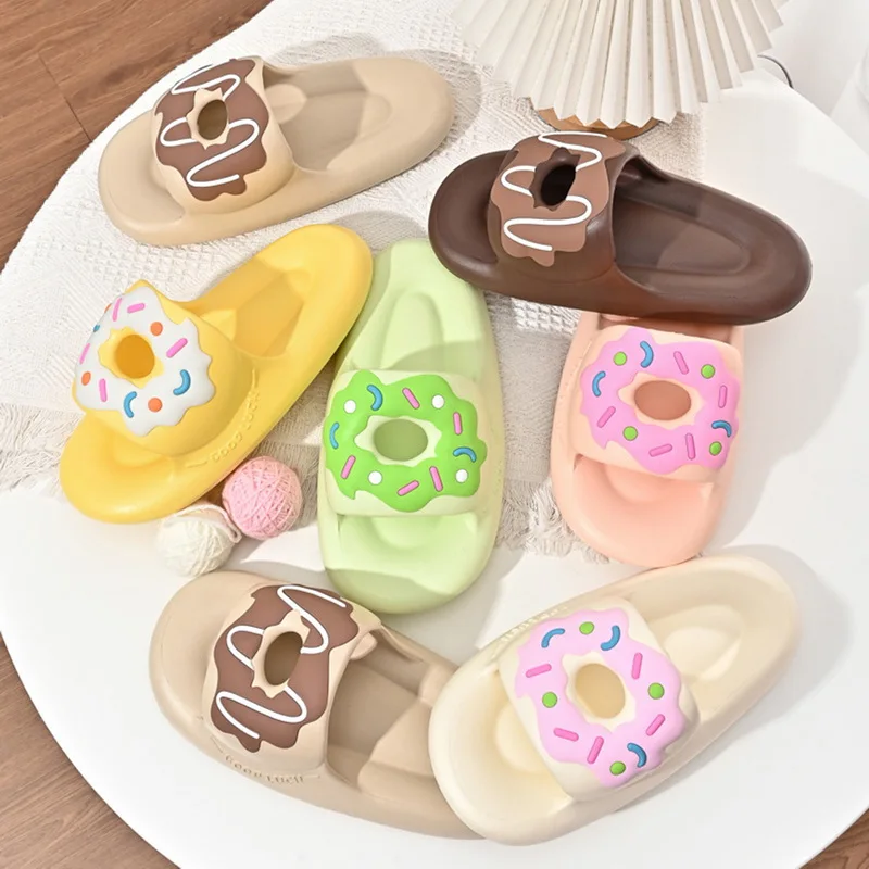 Comwarm Donut Slippers For Women Summer Cute Sandals Female Soft Sole Bathroom Cloud Slippers Couple Outdoor Funny Beach Slides