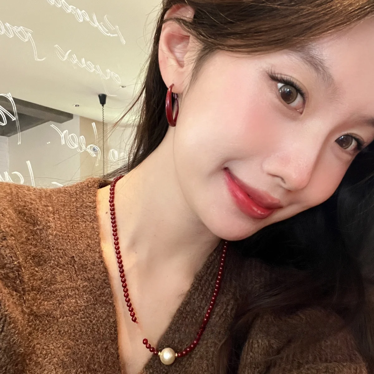 एक Wan Ретро Белый Ангора Красное Ожерелье Из Бисера Осенне-Зимнее Жемчужное